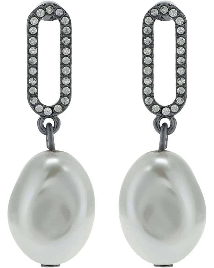 Karl Lagerfeld Paris Pave Link Pearl Drop Earrings 3 Karl Lagerfeld Paris Pave Link Pearl Drop Earrings