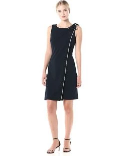 Karl Lagerfeld Paris Women's Solid Sheath Dress with Bow Shoulder and Pearls | Dresses
