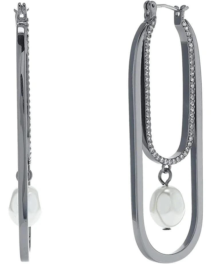 Karl Lagerfeld Paris Metal Pave Hoop w/ Pearl Earrings 3 Karl Lagerfeld Paris Metal Pave Hoop w/ Pearl Earrings