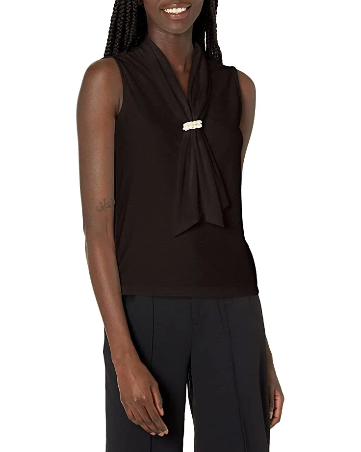 Karl Lagerfeld Paris Karl Lagerfeld Women's Sleeveless Tied Blouse with Pearl Detail | Shirts & Tops 3 Karl Lagerfeld Paris Karl Lagerfeld Women's Sleeveless Tied Blouse with Pearl Detail | Shirts & Tops