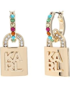 Karl Lagerfeld Paris Logo Lock Hoop Drop Earrings