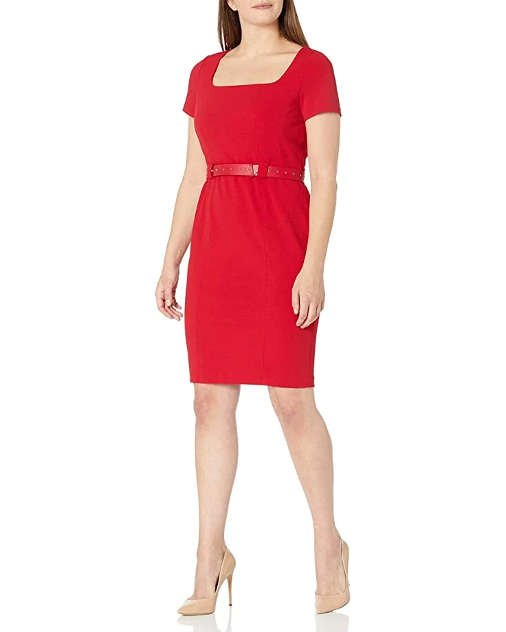 Karl Lagerfeld Paris Dresses Women's Crepe Square Neck Belted Sheath 3 Karl Lagerfeld Paris Dresses Women's Crepe Square Neck Belted Sheath