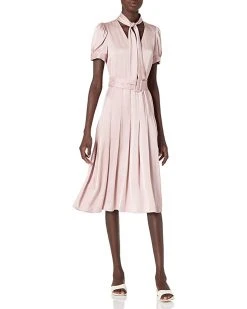 Karl Lagerfeld Paris Dresses Women's Satin Crepe Tie Neck Midi
