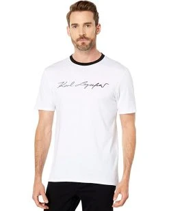 Karl Lagerfeld Paris Short Sleeve Crew Neck T-Shirt with Shiny Signature Logo | Shirts & Tops