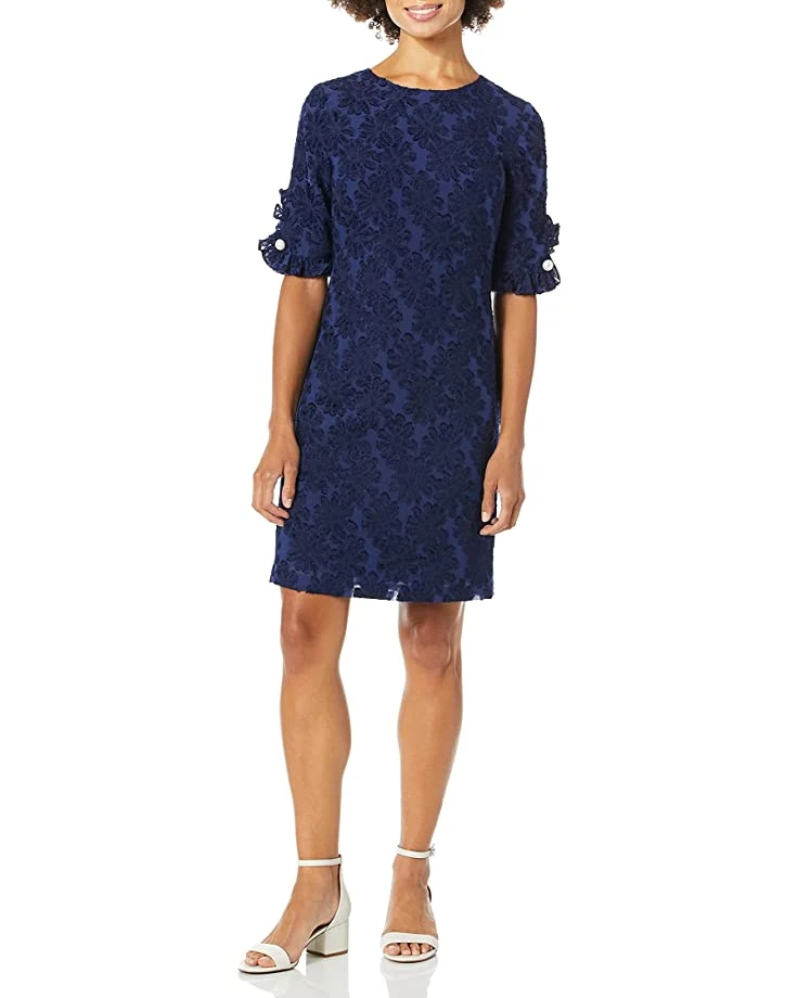Karl Lagerfeld Paris Women's Ruffle Pearl Trim Sleeve Crepe Dress | Dresses 3 Karl Lagerfeld Paris Women's Ruffle Pearl Trim Sleeve Crepe Dress | Dresses