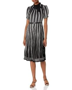 Karl Lagerfeld Paris Women's Striped Chiffon Bow Neck Dress | Dresses