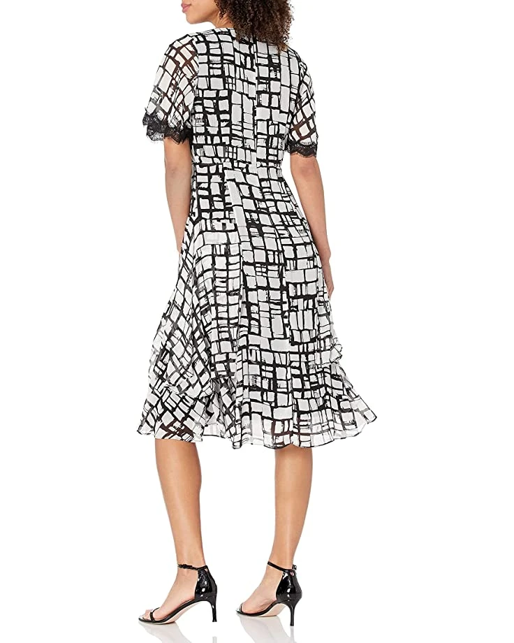 Karl Lagerfeld Paris Women's Grid Print Tiered Chiffon Mid | Dresses 4 Karl Lagerfeld Paris Women's Grid Print Tiered Chiffon Mid | Dresses - Image 2