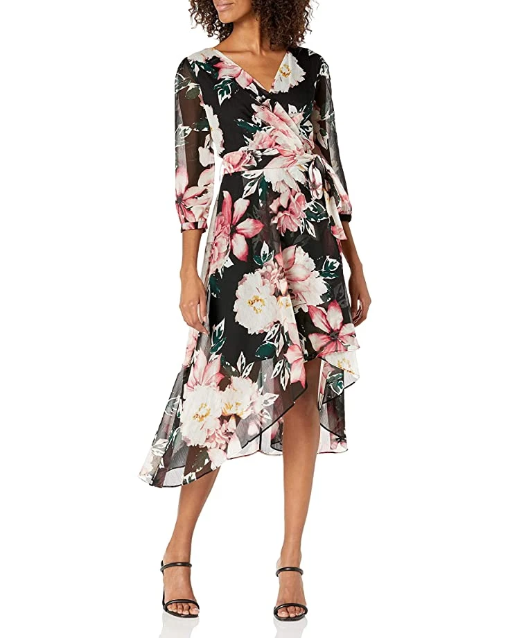 DRESSES Karl Lagerfeld Paris Women's Printed Chiffon Wrap Dress 3 DRESSES Karl Lagerfeld Paris Women's Printed Chiffon Wrap Dress