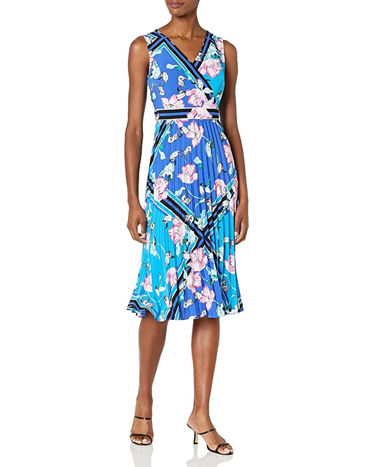 Karl Lagerfeld Paris Dresses Women's Printed Chiffon Pleated Dress, Dazzling Blue 3 Karl Lagerfeld Paris Dresses Women's Printed Chiffon Pleated Dress, Dazzling Blue